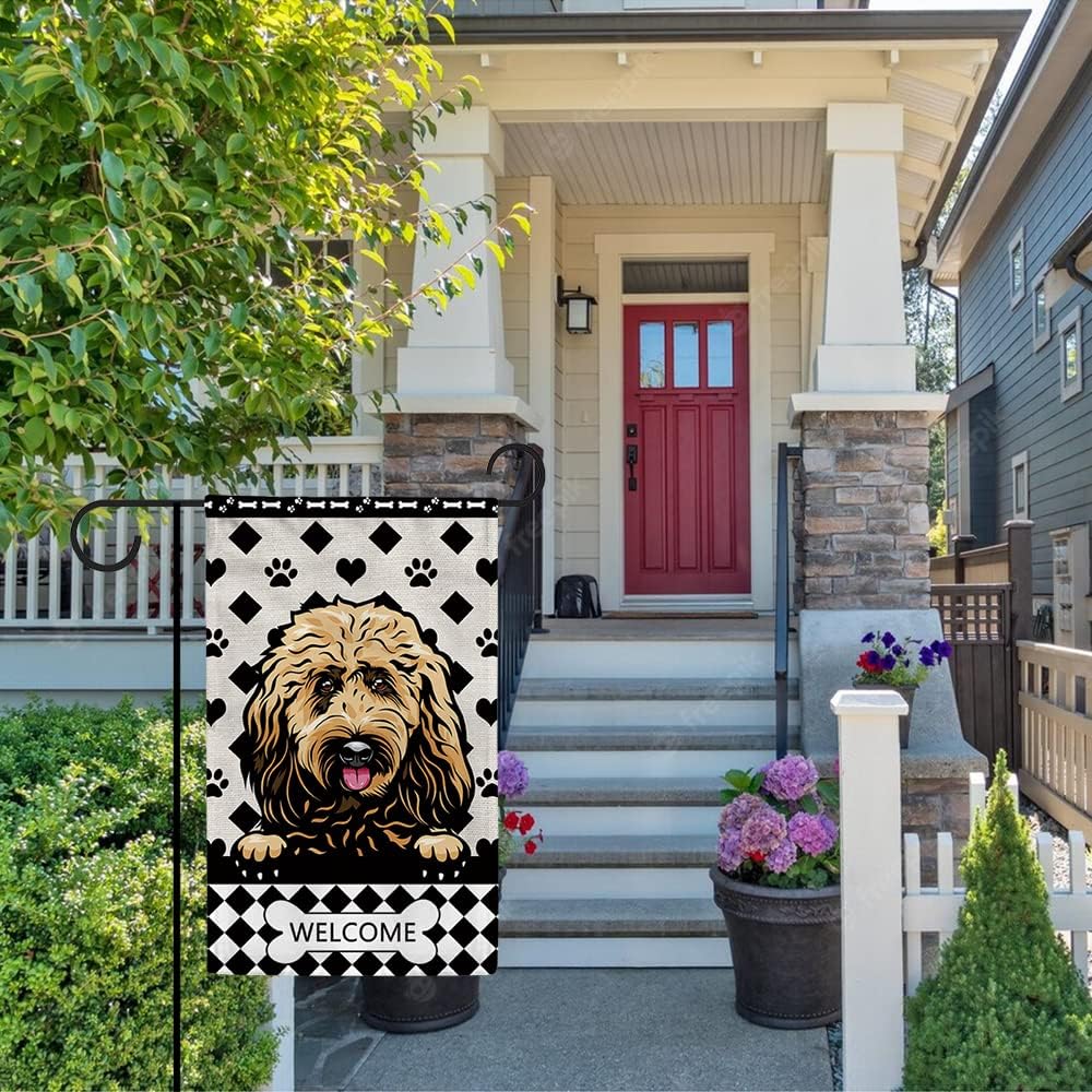 MALIHONG Bandera de jardín personalizada para perro, divertida bandera de perro que mira a cuadros, Bulldog inglés, a cuadros, para patio al aire