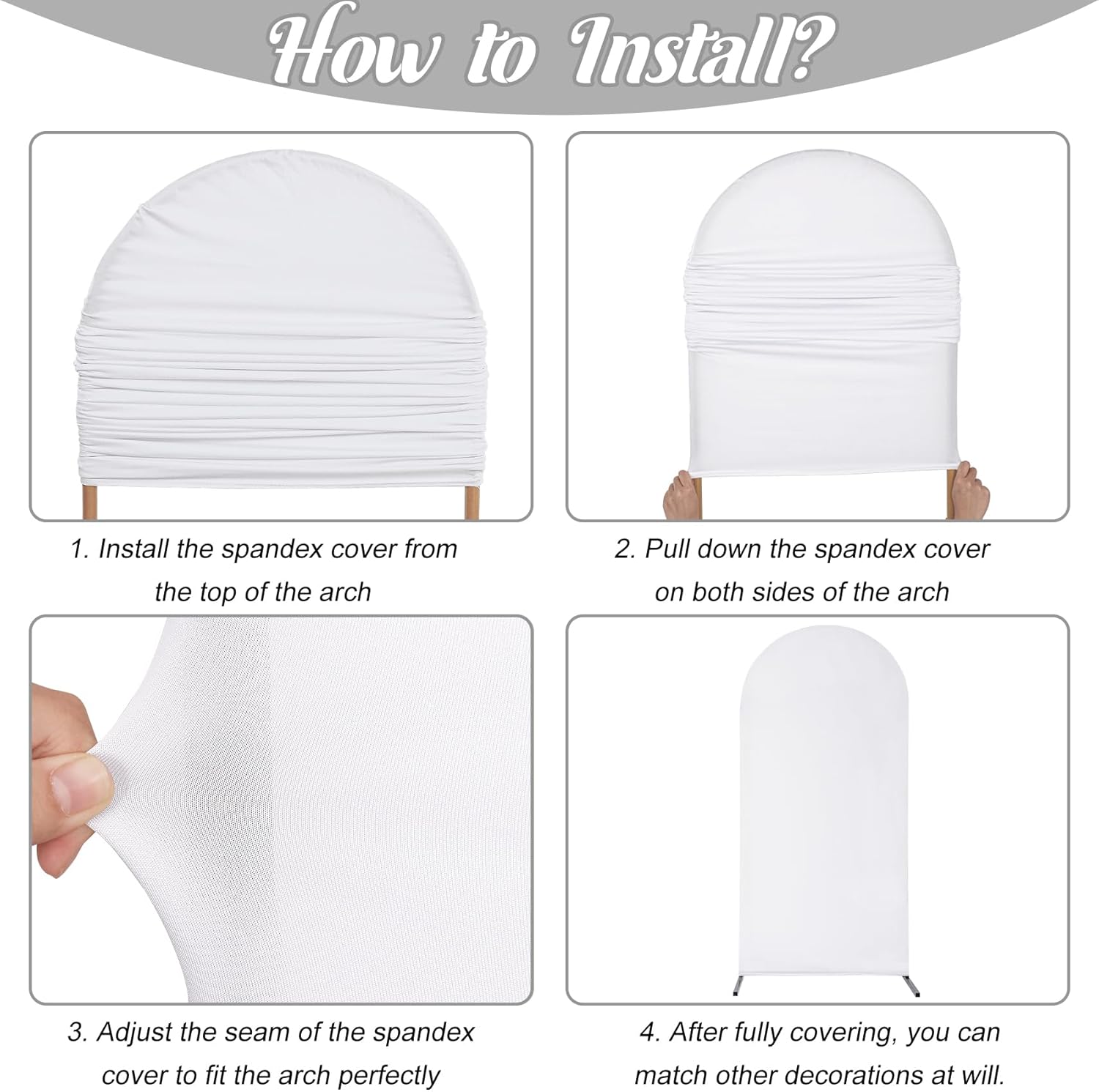 Juego de 3 fundas de elastano ajustadas para arco de boda, cubierta de fondo de arco blanco, fundas de fondo para telón de fondo de Chiara con parte