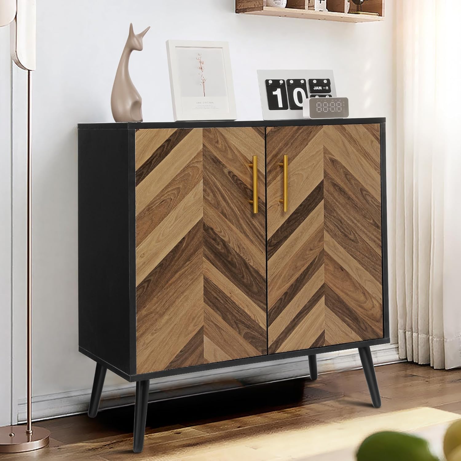 Juego de 2 armarios decorativos de almacenamiento con puertas y estantes, moderno aparador con almacenamiento, armarios independientes Credenza de