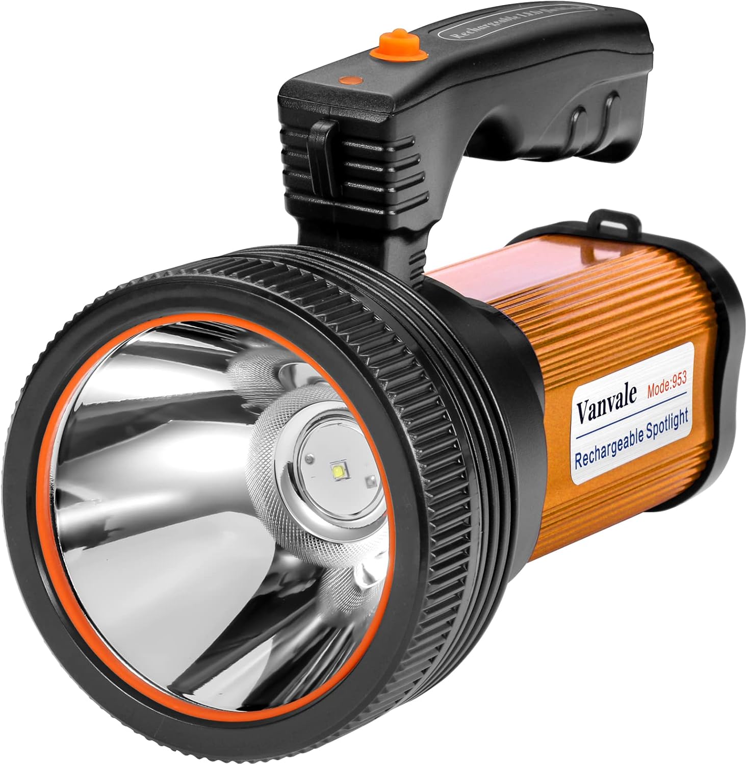 Vanvale Linterna táctica LED recargable de mano con foco de manija, 6000 lúmenes, linterna súper brillante de alta potencia con salida USB (dorado)