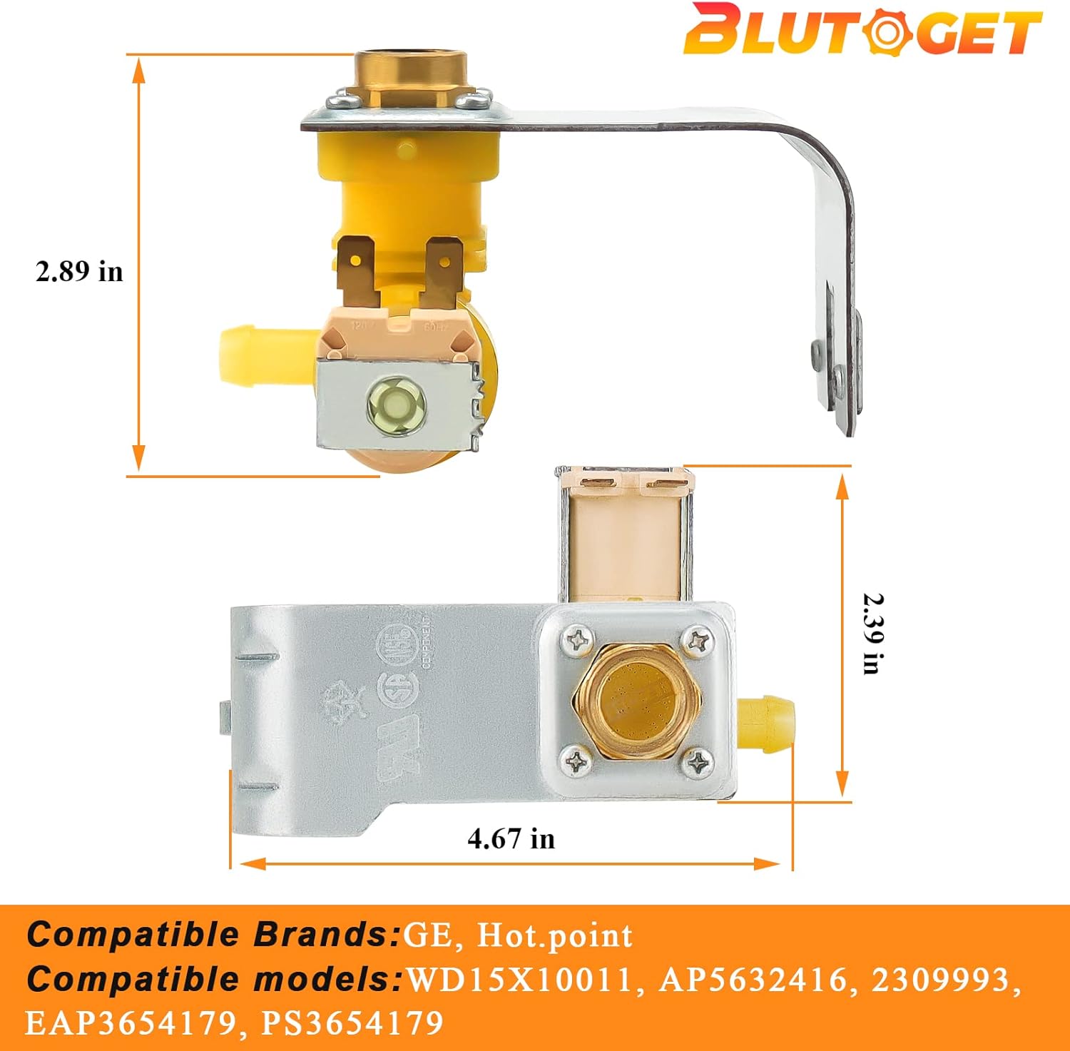 Válvula de entrada de agua para lavavajillas WD15X10014 WD15X10011 de Blutoget – Compatible con lavavajillas GE Hotpoint, reemplaza WD15X10011,
