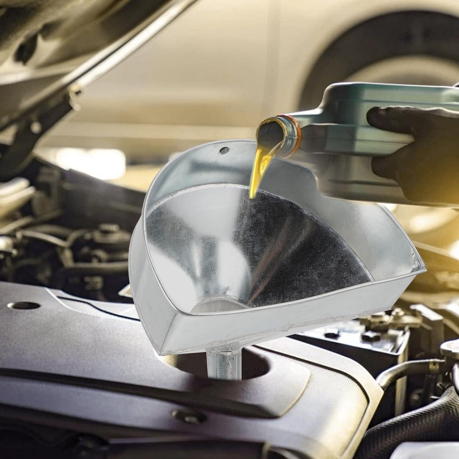 FAVOMOTO Embudo de combustible para automóvil, colador de tamiz de metal, embudo de acero inoxidable con filtro, embudos de combustible de boca