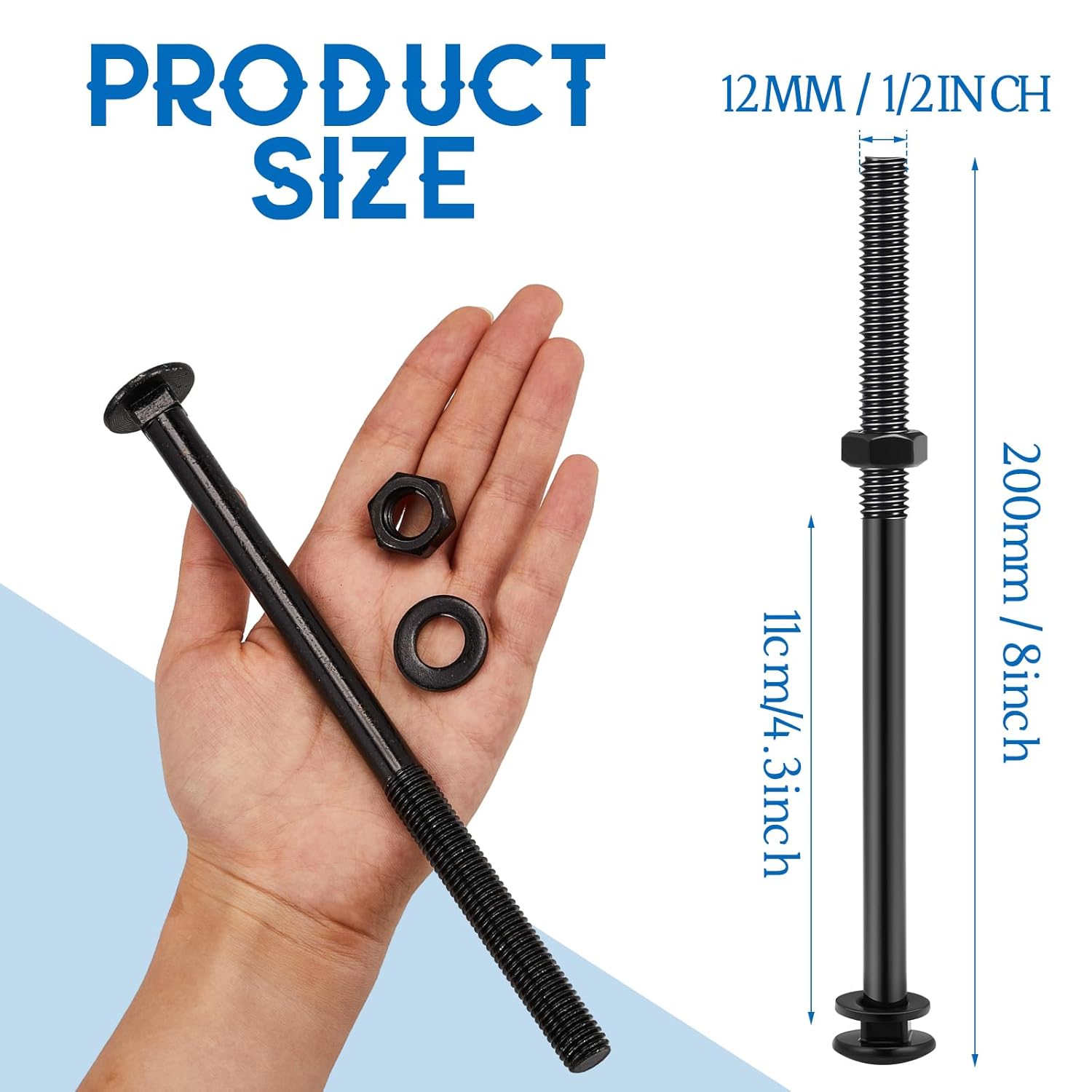 Zonon Juego de 12 pernos de carro galvanizados negros que incluye 12 pernos resistentes a la corrosión, 12 arandelas y 12 tuercas para accesorios de