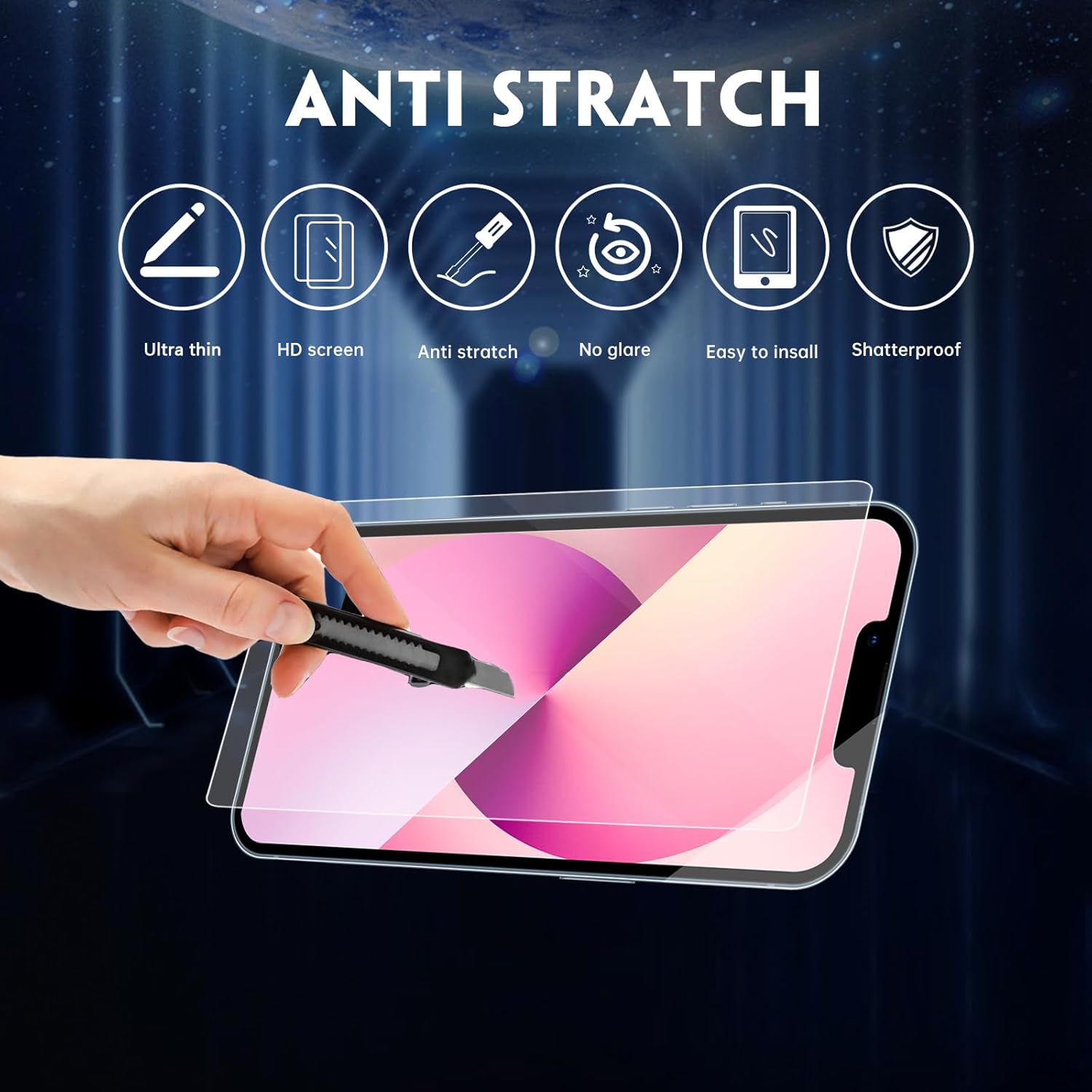 Paquete de 3 protectores de pantalla de vidrio compatibles con iPhone 13, película de vidrio templado de 6.1 pulgadas, antiarañazos, alta definición