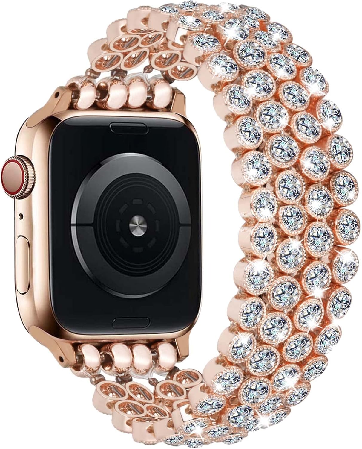VISOOM Pulsera brillante compatible con Apple Watch Series 8 de oro rosa de 1.575 pulgadas, 1.496 pulgadas, 1.614 pulgadas, Series SE76, correa