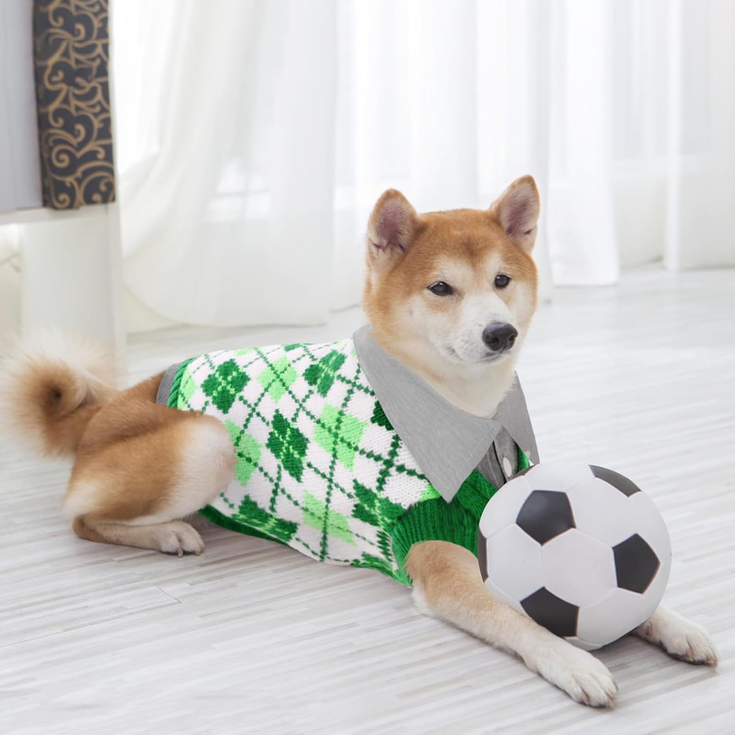 ASENKU Suéter cálido para perro, suéter de punto para cachorros, suéter de invierno suave para perros pequeños, traje de cuello alto a cuadros,