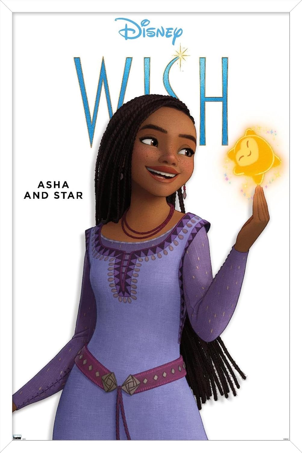 Trends International Disney Wish – Póster de pared Asha Feature Series, 14.72 x 22.37 pulgadas, versión enmarcada en blanco