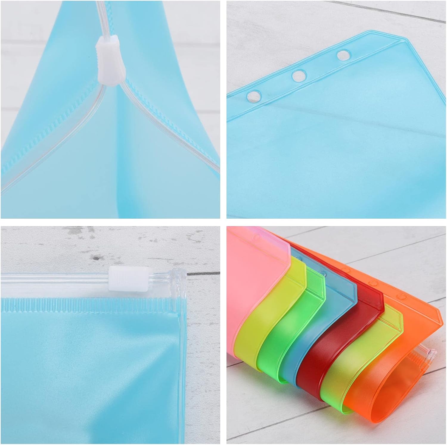 24 bolsillos A6 con 6 agujeros con cremallera para efectivo, tarjetas de identificación, tarjetas de crédito, 8 colores