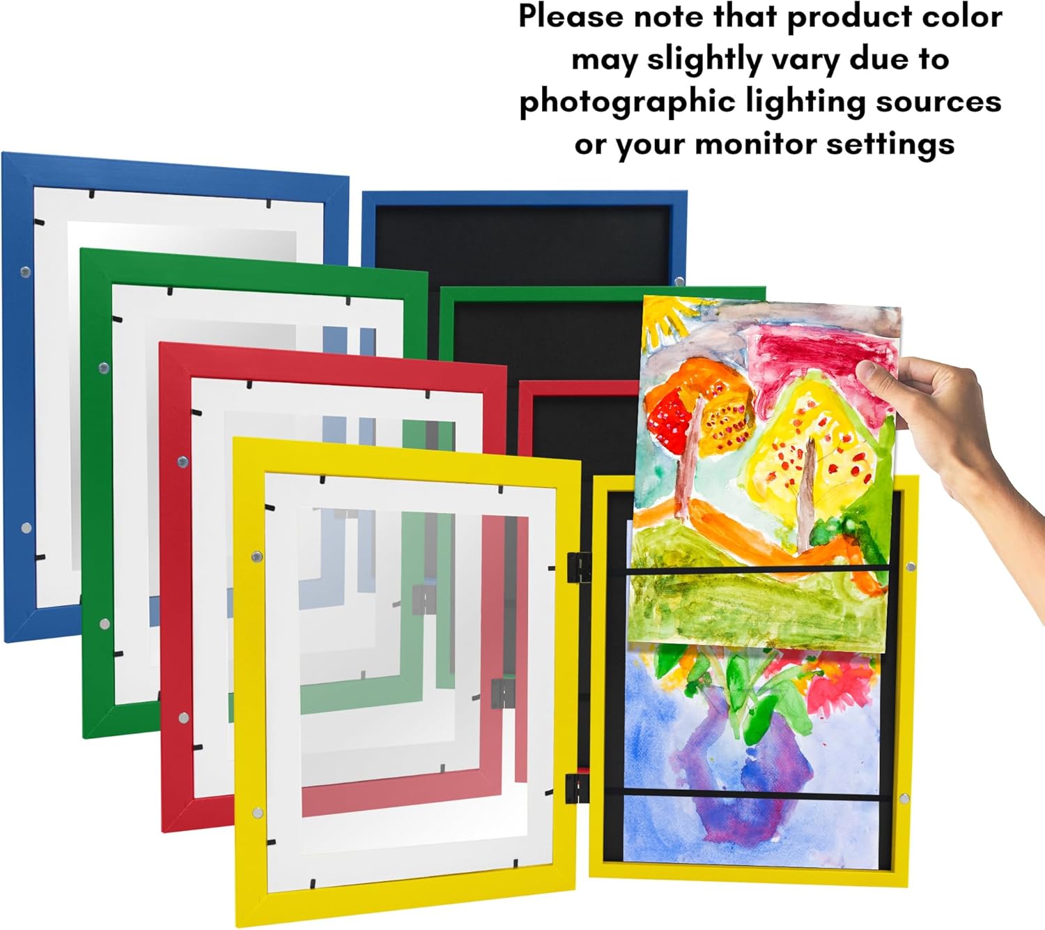 Americanflat Marco de arte infantil de carga frontal multicolor  Marco de 8.5 x 11 pulgadas con paspartú y 10 x 12.5 pulgadas sin paspartú  Marcos