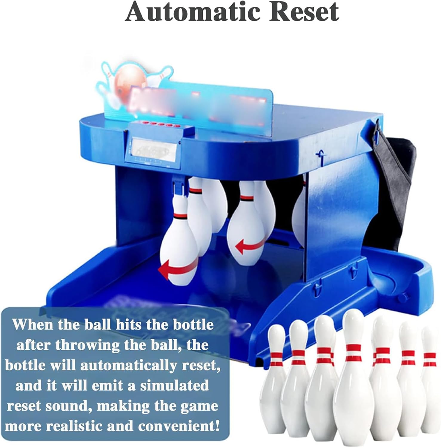Juego de bolera electrónica, consola de juegos deportivos de bola de boliche interior con marcador electrónico LED, con reinicio automático,