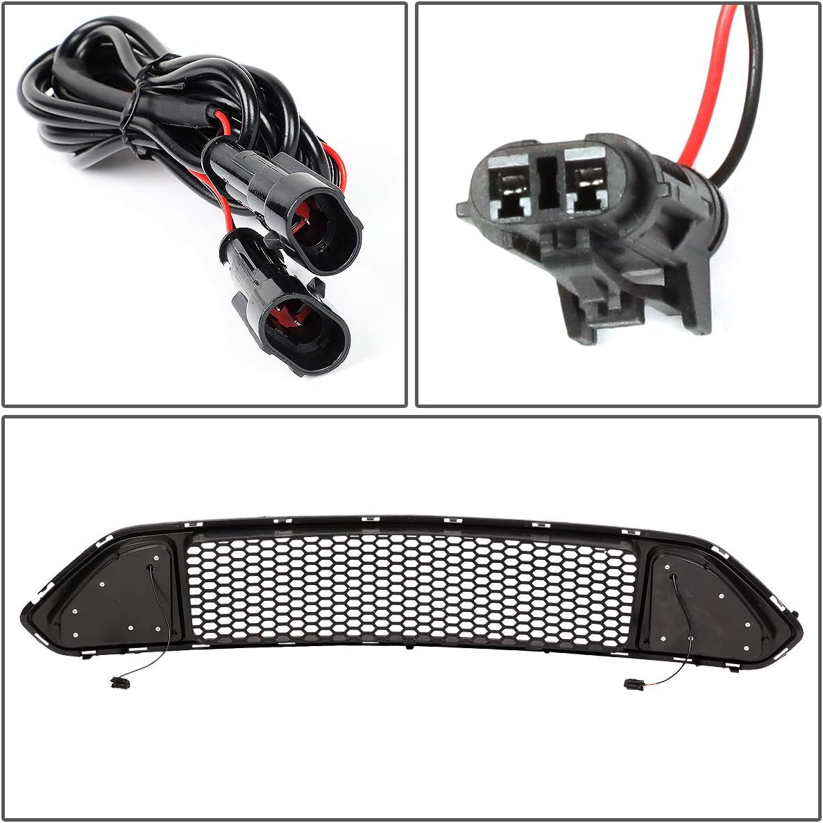 DNA MOTORING GRF-LB-FM18-T2W-FU – Rejilla de parachoques frontal de tubo LED blanco triangular de panal compatible con base Mustang 18-20, Ecoboost,