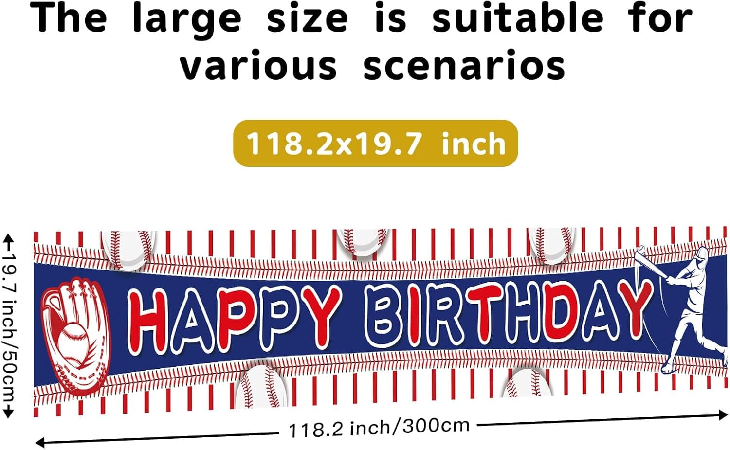 ANATANOWOR Decoraciones de fiesta de béisbol, decoraciones de cumpleaños para fiesta de béisbol, pancarta de feliz cumpleaños (118 x 20 pulgadas)