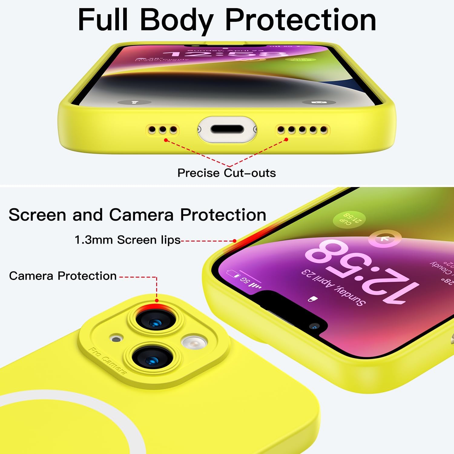 Funda magnética para iPhone 14 Plus, funda de silicona a prueba de golpes compatible con MagSafe, forro de microfibra suave antiarañazos, cubierta