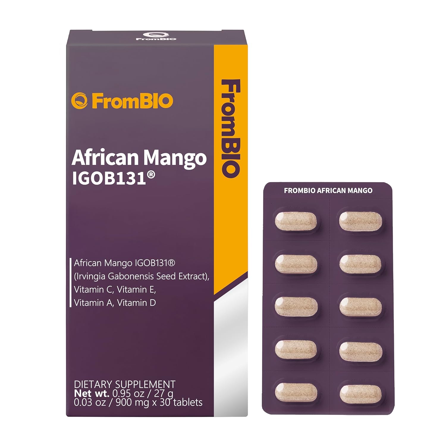 FromBIO HealthyFit Dibab Wild Mango (IGOB131) 900mg por porción con vitamina A, C, D, E (30 tabletas)