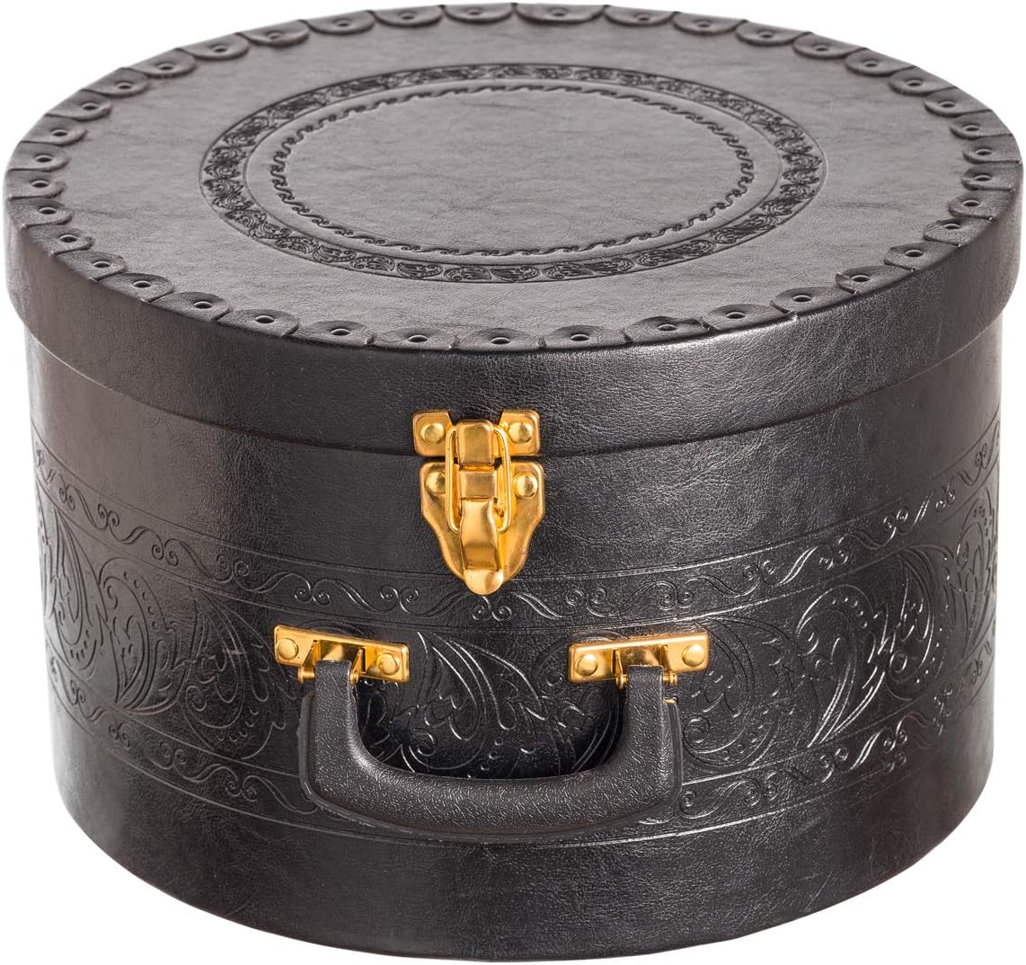 Creative Scents Caja grande para sombreros para hombres y mujeres, contenedor redondo para sombreros, fácil de viajar, con tapa de bloqueo dorada y