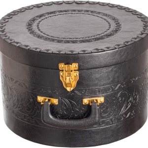 Creative Scents Caja grande para sombreros para hombres y mujeres, contenedor redondo para sombreros, fácil de viajar, con tapa de bloqueo dorada y Creative Scents Caja grande para sombreros para hombres y mujeres, contenedor redondo para sombreros, fácil de viajar, con tapa de bloqueo dorada y