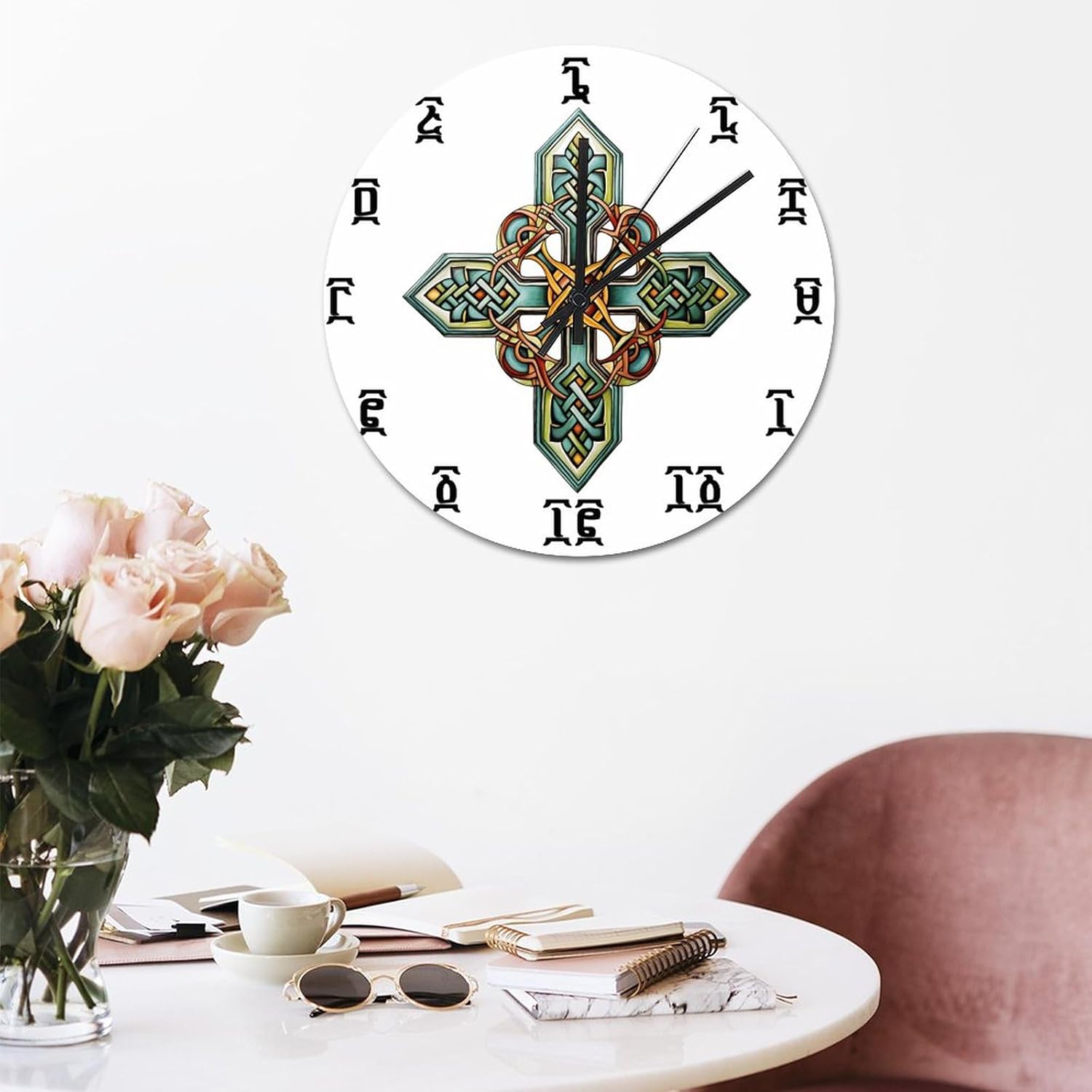 Reloj de pared de PVC de 12 pulgadas, silencioso, sin tictac, símbolo etíope, con números, vintage, funciona con pilas, novedoso reloj de PVC,