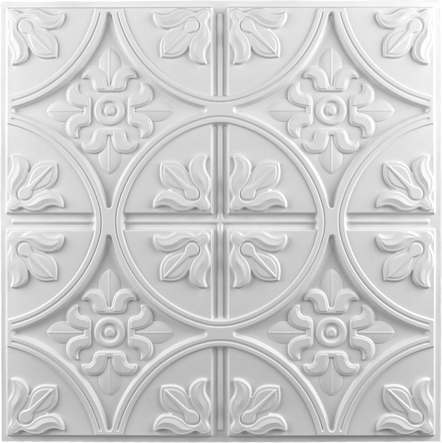 Art3d Azulejos de techo de caída 2×2, panel de techo con pegamento, estilo clásico de lujo en blanco