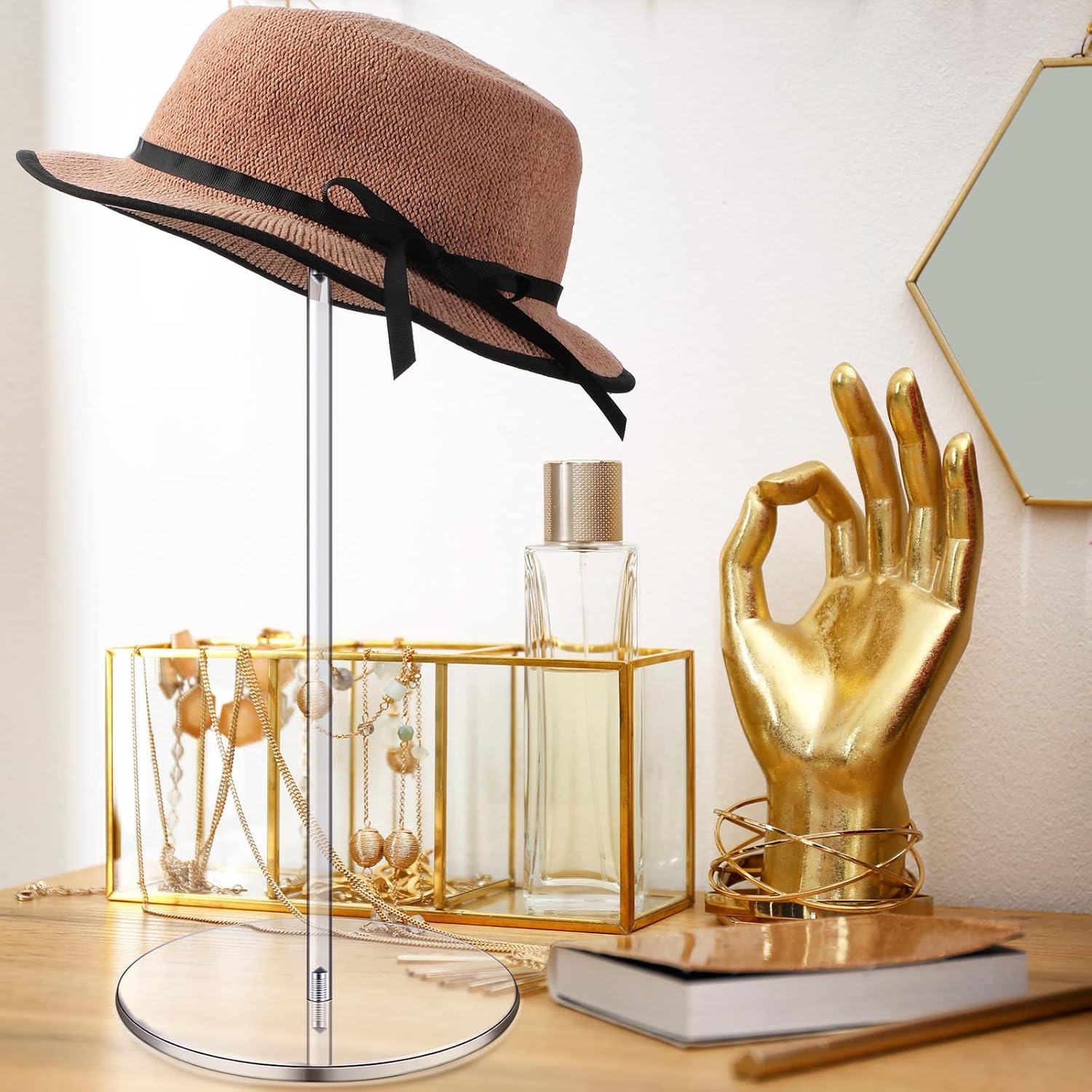 Chunful 4 juegos de soporte de acrílico para pelucas, soporte de pedestal transparente, soporte para sombreros de béisbol, soporte cuadrado redondo