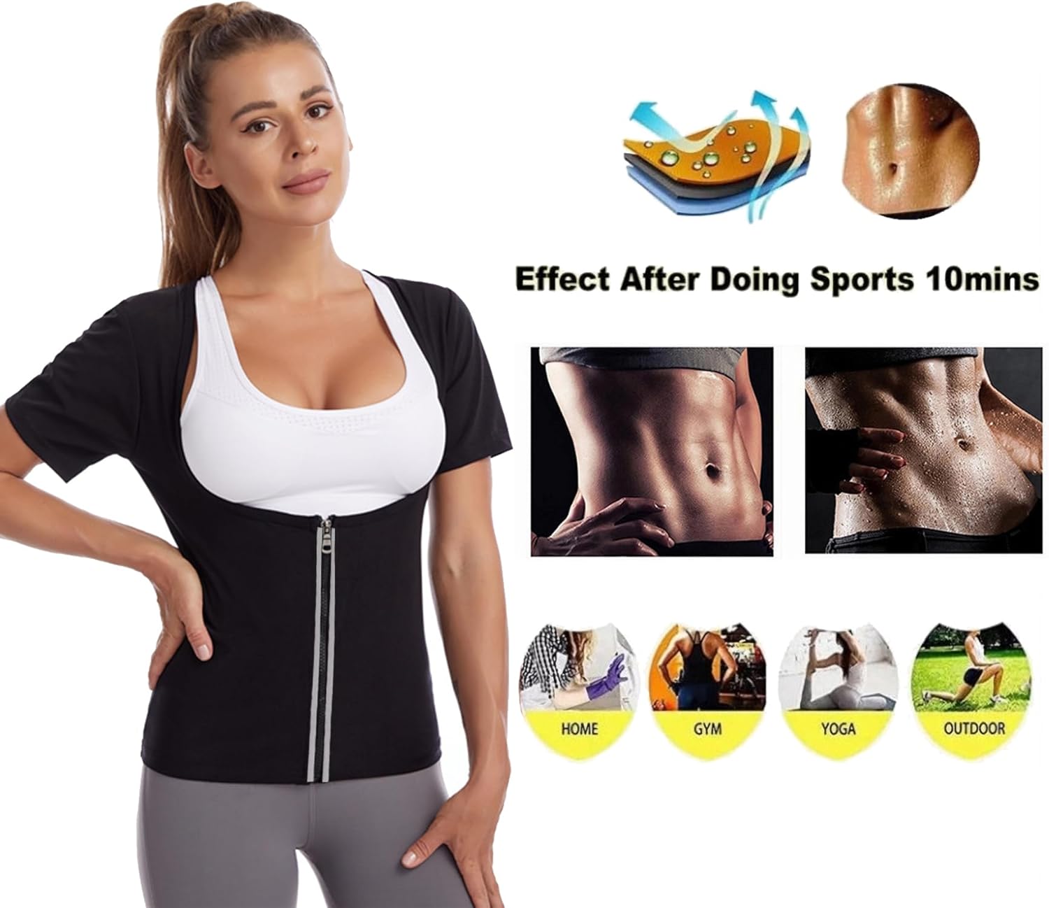 Traje de sauna para mujer, camisa de sauna para pérdida de peso, traje de sudor, chaleco de entrenamiento de cintura, chaleco de fitness con