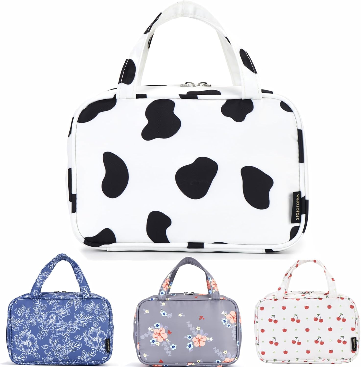 Bolsa de maquillaje, pequeñas bolsas de cosméticos de viaje portátiles para mujeres con organizador de brochas y asa, bolsa de maquillaje compacta