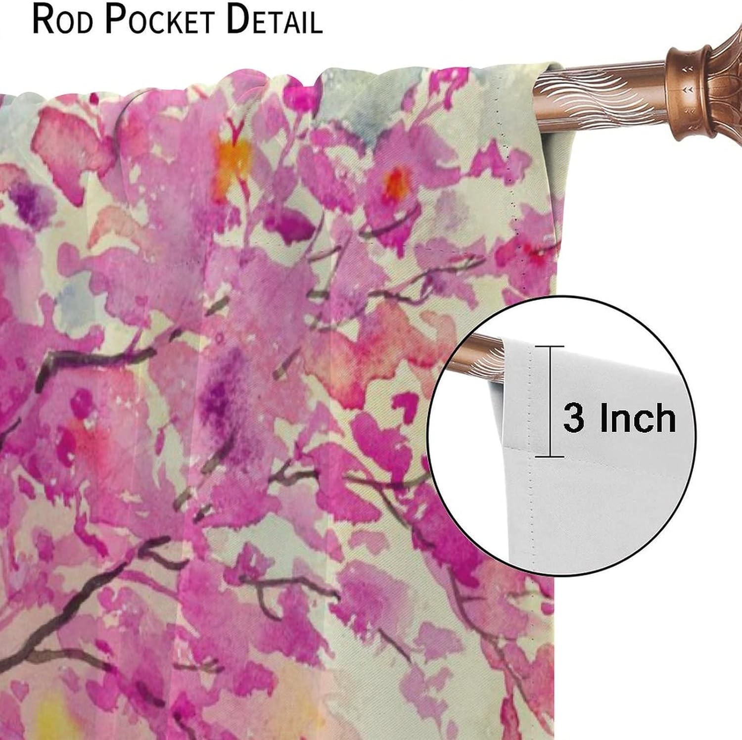 INSFBRB Cortinas opacas con diseño floral japonés, acuarela de primavera, diseño de cerezo rústico, aislamiento térmico y reducción de ruido, 2