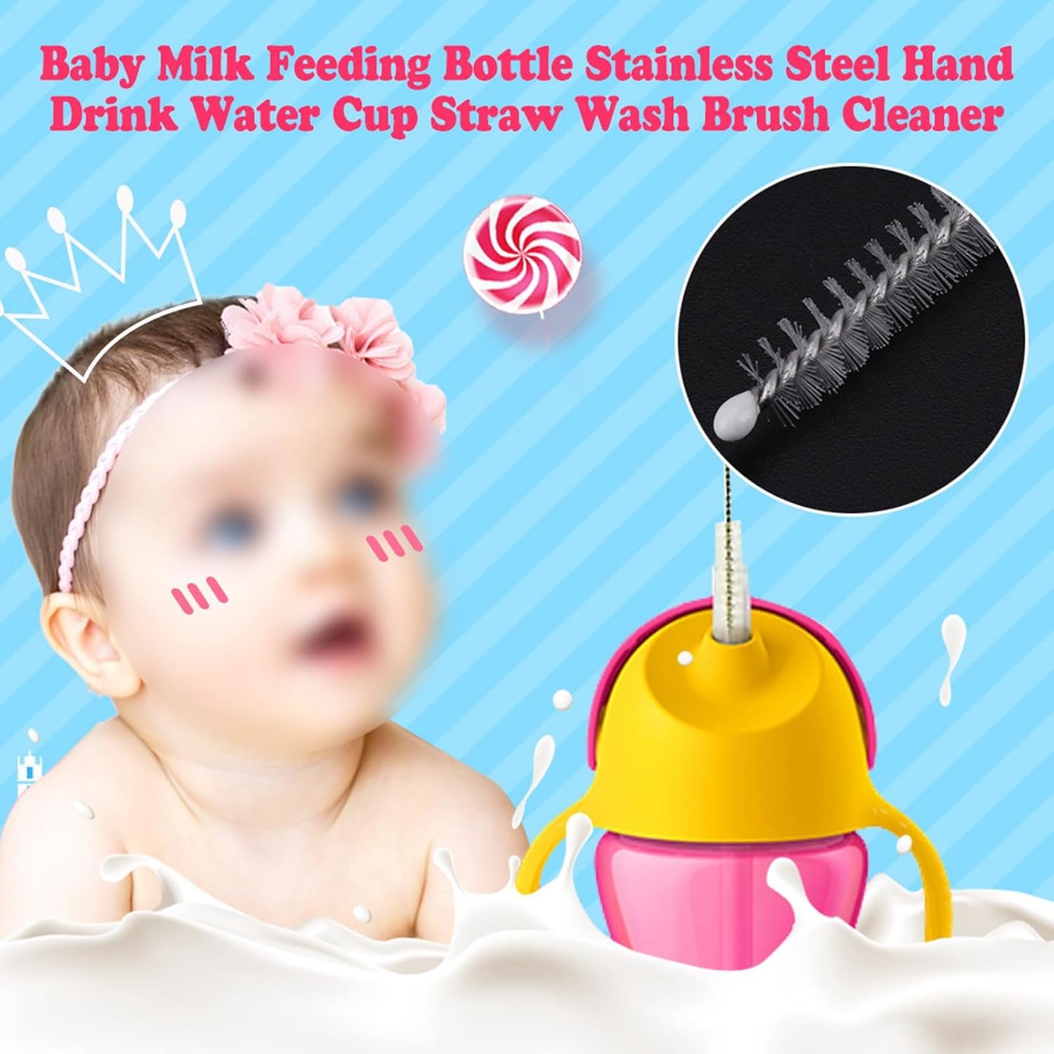 fosa Juego de cepillos de limpieza de botellas,20pcs cepillos de limpieza,Botella de alimentación de leche para bebés Taza de acero inoxidable