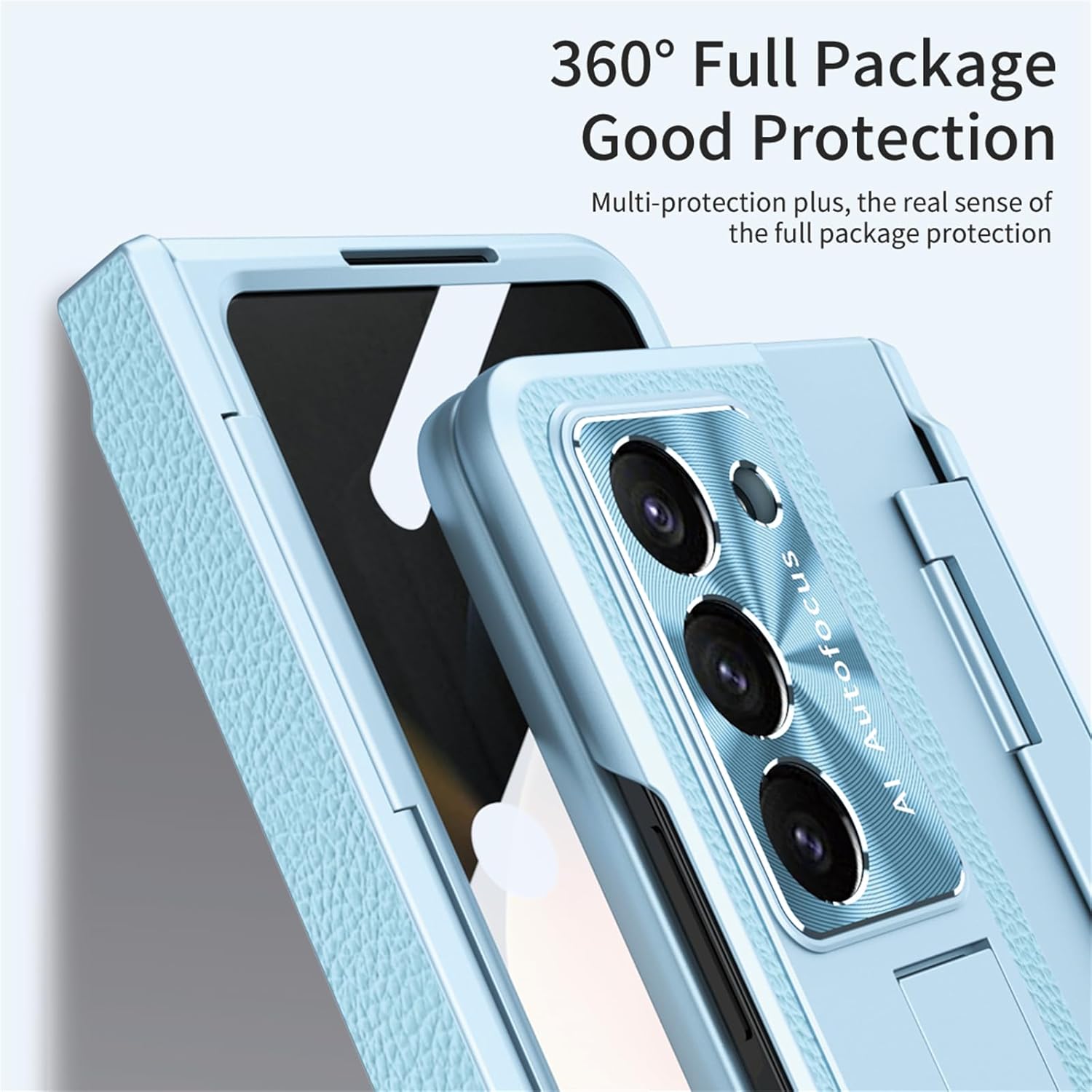 Z Fold 5 – Funda de piel ZFold5 con soporte, compatible con Samsung Galaxy Z Fold 5 2023 (azul)