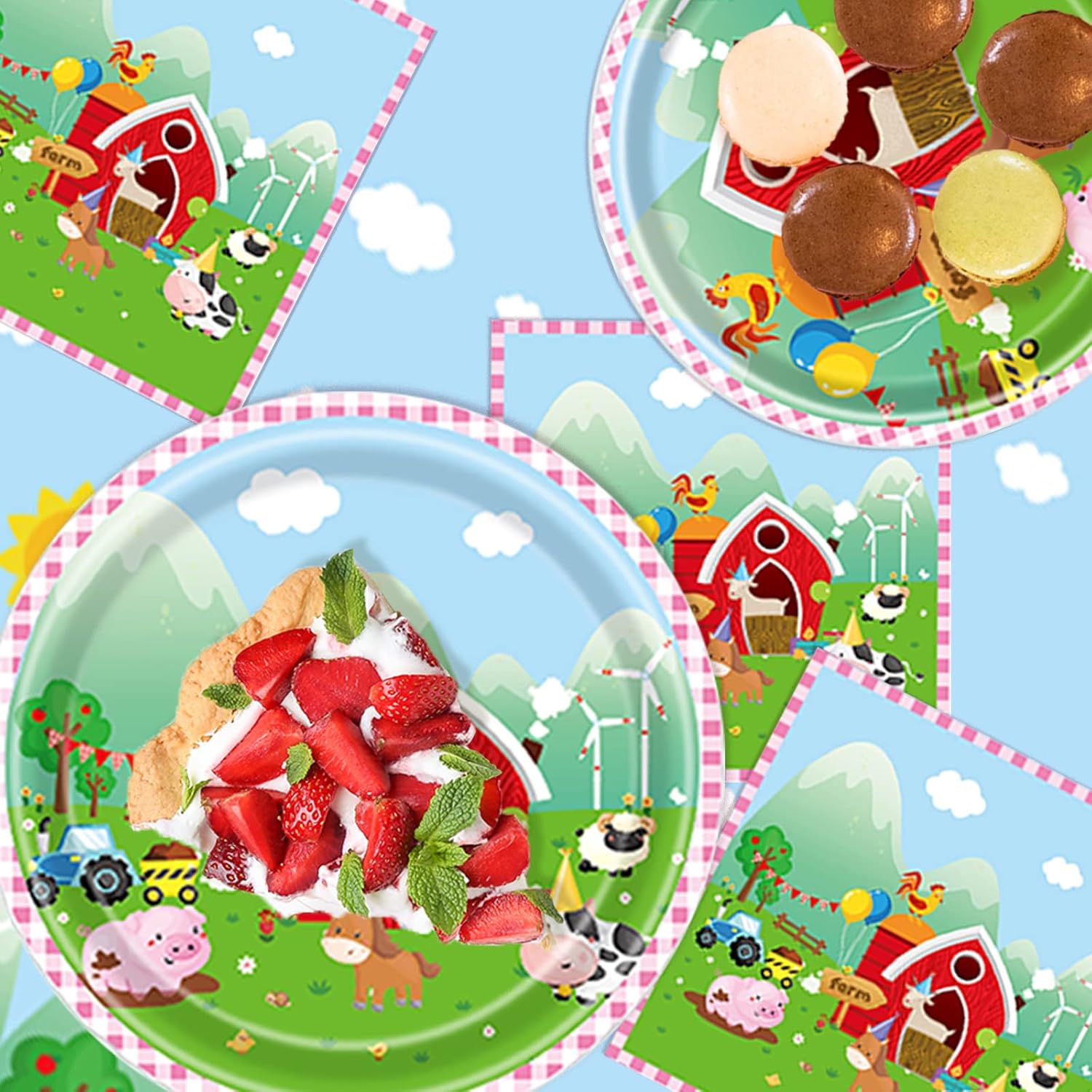Suministros para fiesta de cumpleaños de granja, juego de vajilla con temática de animales, 25 platos de papel de 9 y 7 pulgadas, 25 servilletas de