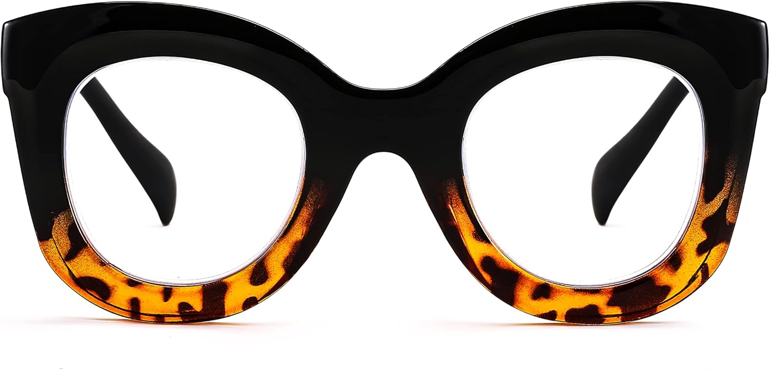 FEISEDY Gafas de lectura retro de gran tamaño con bloqueo de luz azul ojo de gato, marco grueso, antirreflejos, lectores digitales antifatiga ocular