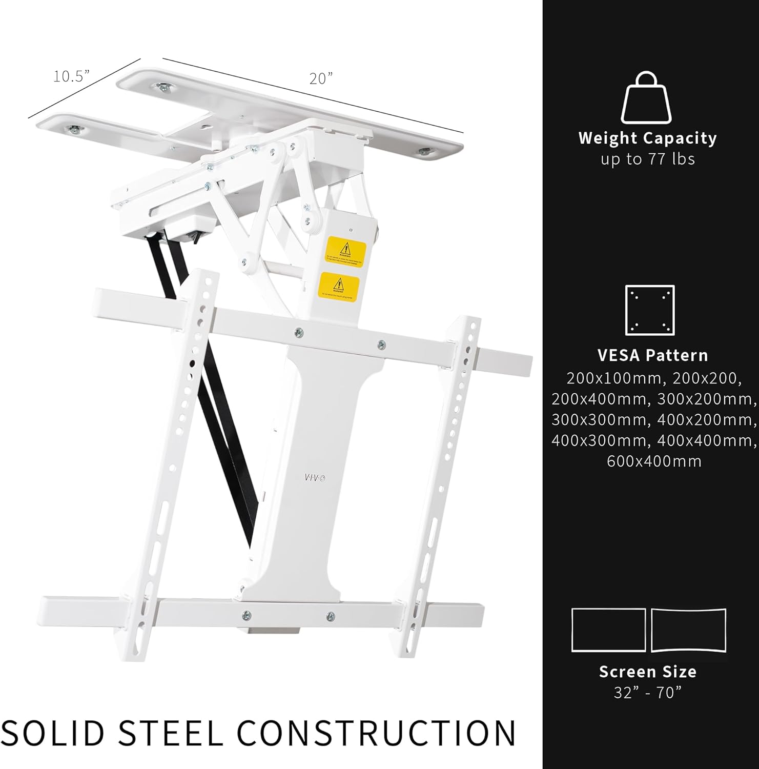VIVO Soporte de TV de techo giratorio eléctrico abatible para pantallas de 32 a 70 pulgadas, soporte VESA de techo plano motorizado grande, paquete