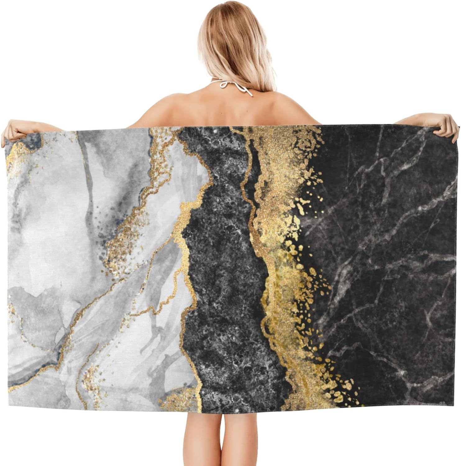 DADABULIU Toalla de baño con diseño abstracto de mármol negro, toallas de playa suaves y absorbentes, de secado rápido, toalla de calidad de hotel
