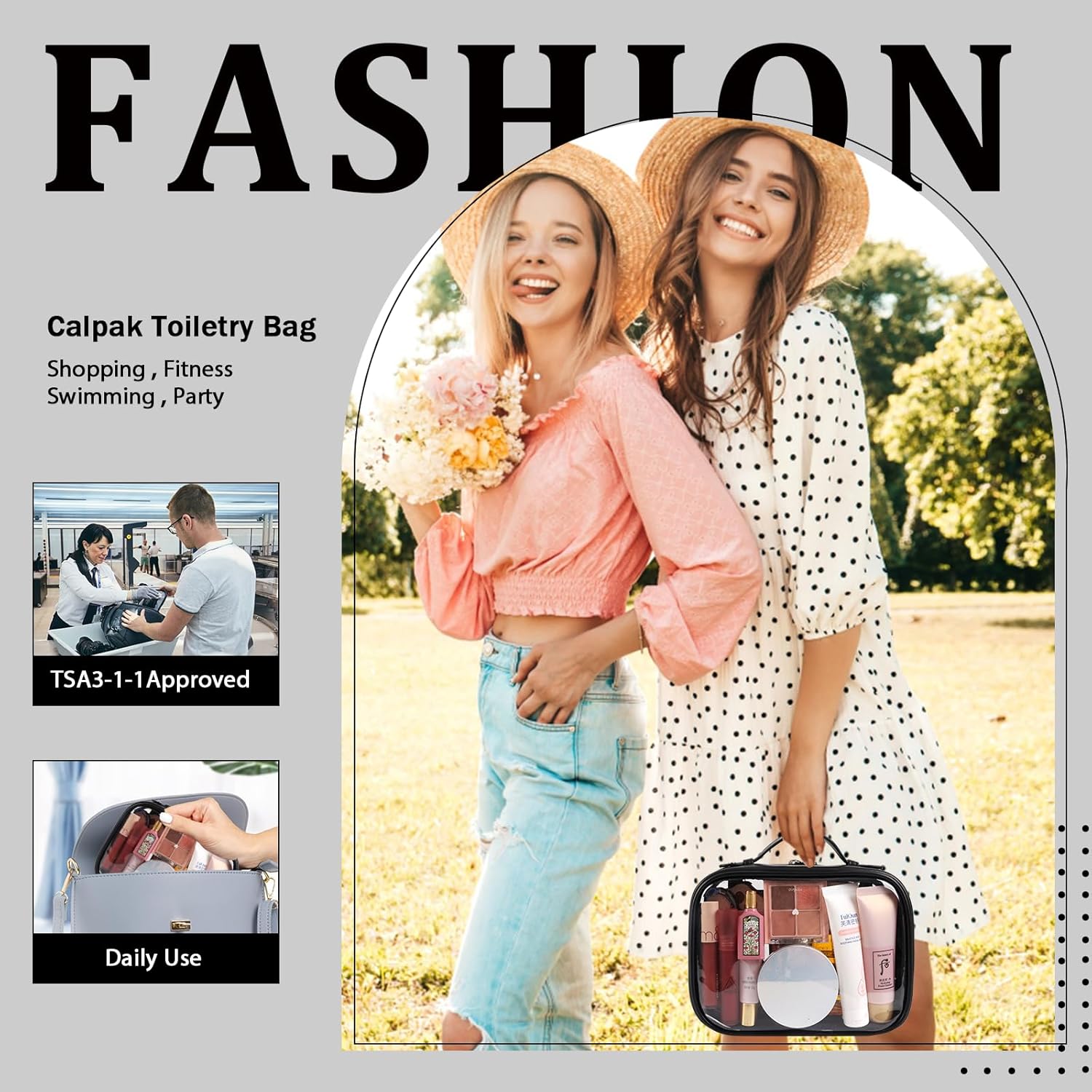 XSUIOY Neceser transparente, bolsa organizadora de maquillaje, bolsas de cosméticos de viaje de gran capacidad con asas, estuche impermeable para