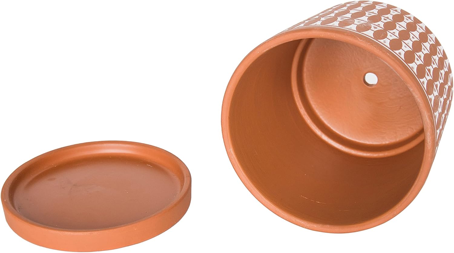D’vine Dev Juego de 2 macetas de terracota, 4 y 6 pulgadas, macetas para plantas con agujeros de drenaje y platillos, color rojo y blanco, 31-958-B-1