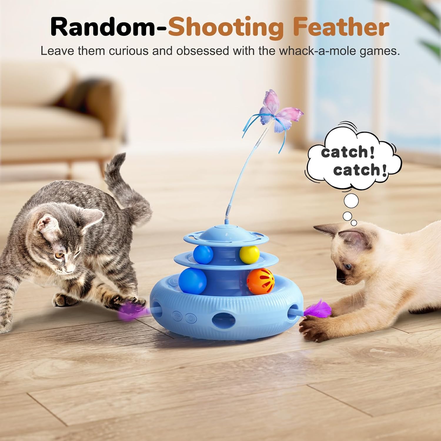 AIDIAM Juguetes para gatos, juguete interactivo automático recargable 4 en 1 con mariposa aleteante, pluma de emboscada móvil aleatoria, bolas de