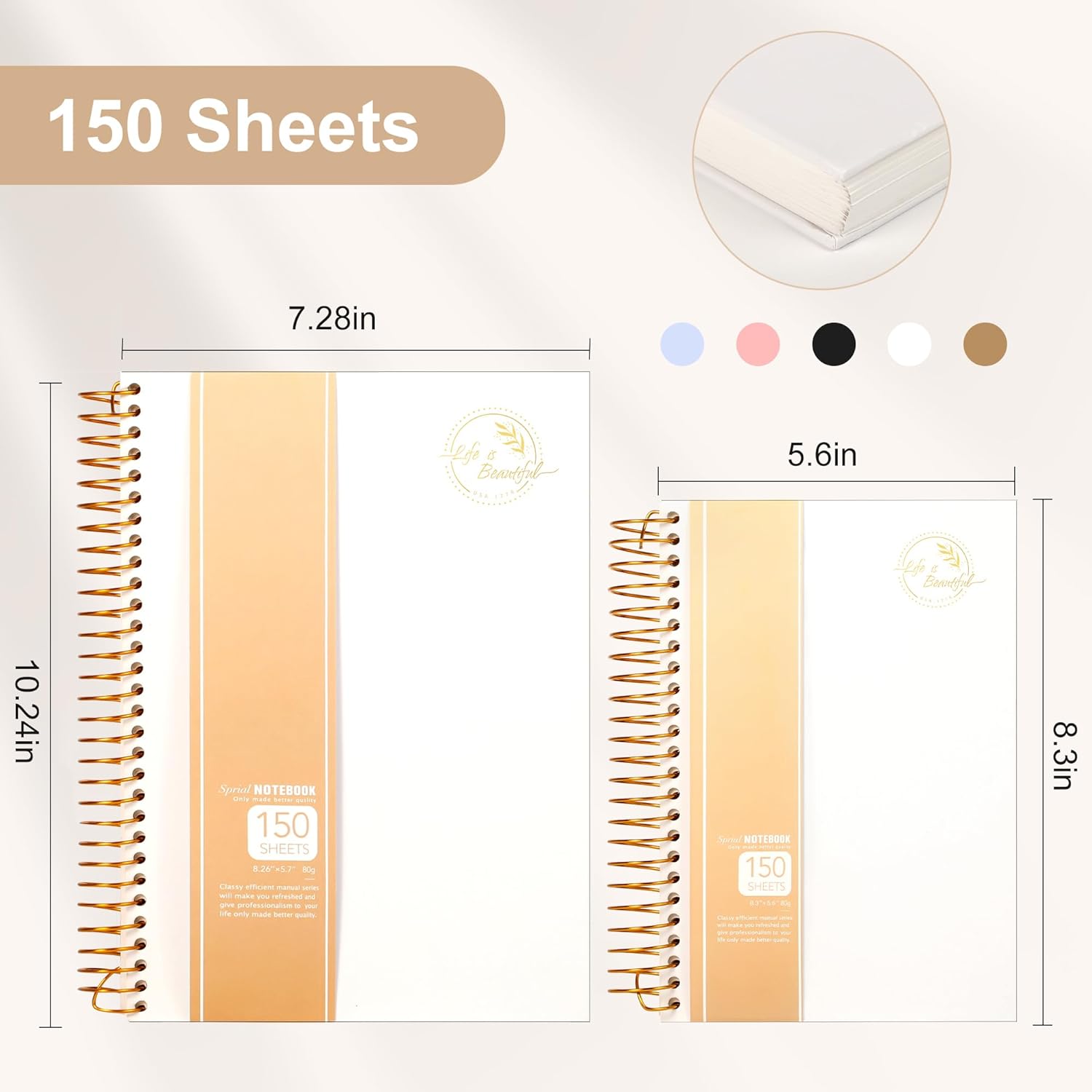 Yoment Cuaderno pequeño en espiral, 300 páginas, cuadernos en espiral de tapa dura, cuaderno de 5.5 x 7.5 pulgadas, cuaderno de rayas