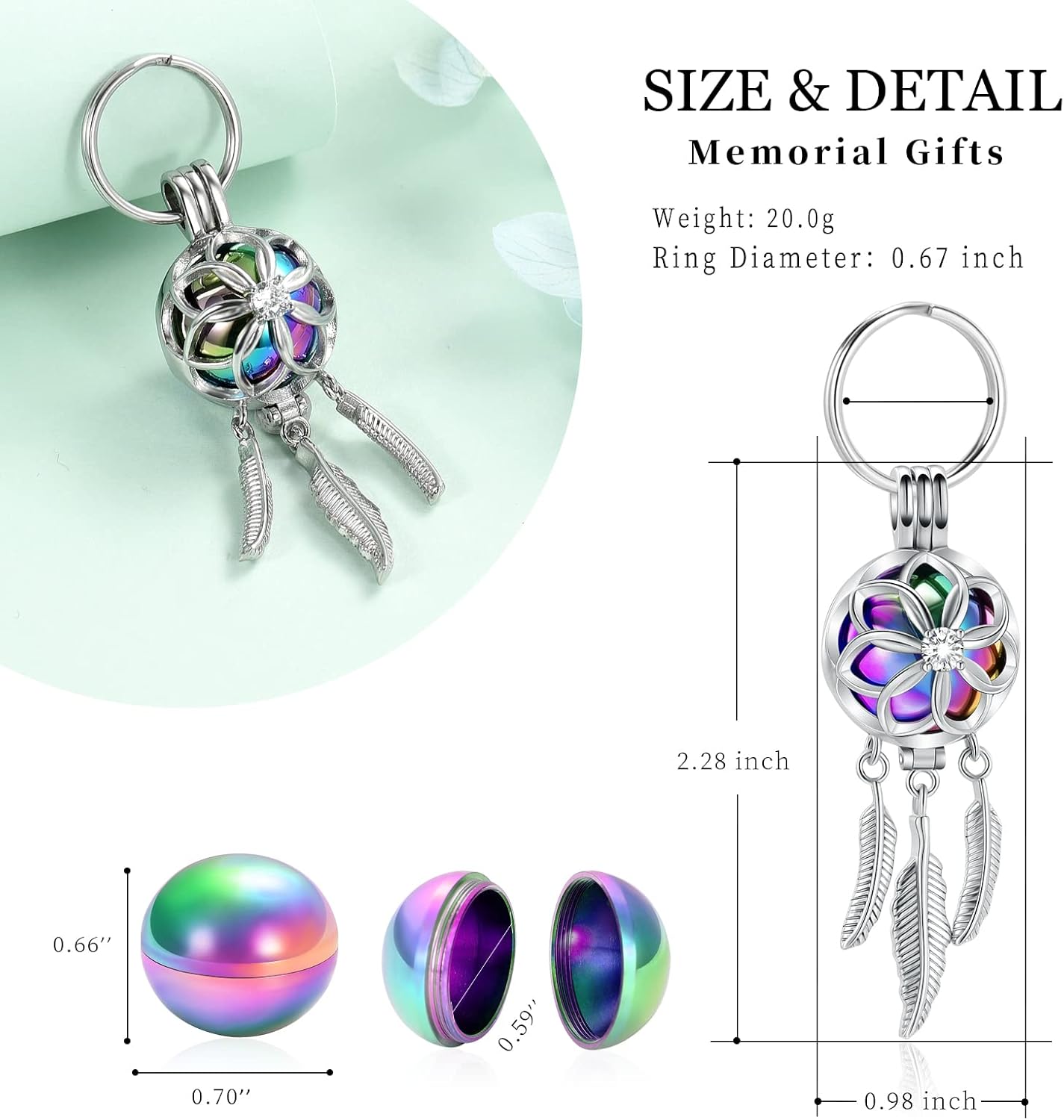 shajwo Joyería de cremación atrapasueños urna llavero para cenizas para mujeres y hombres Memorial Angel Wing Human Pet Ashes Pendant