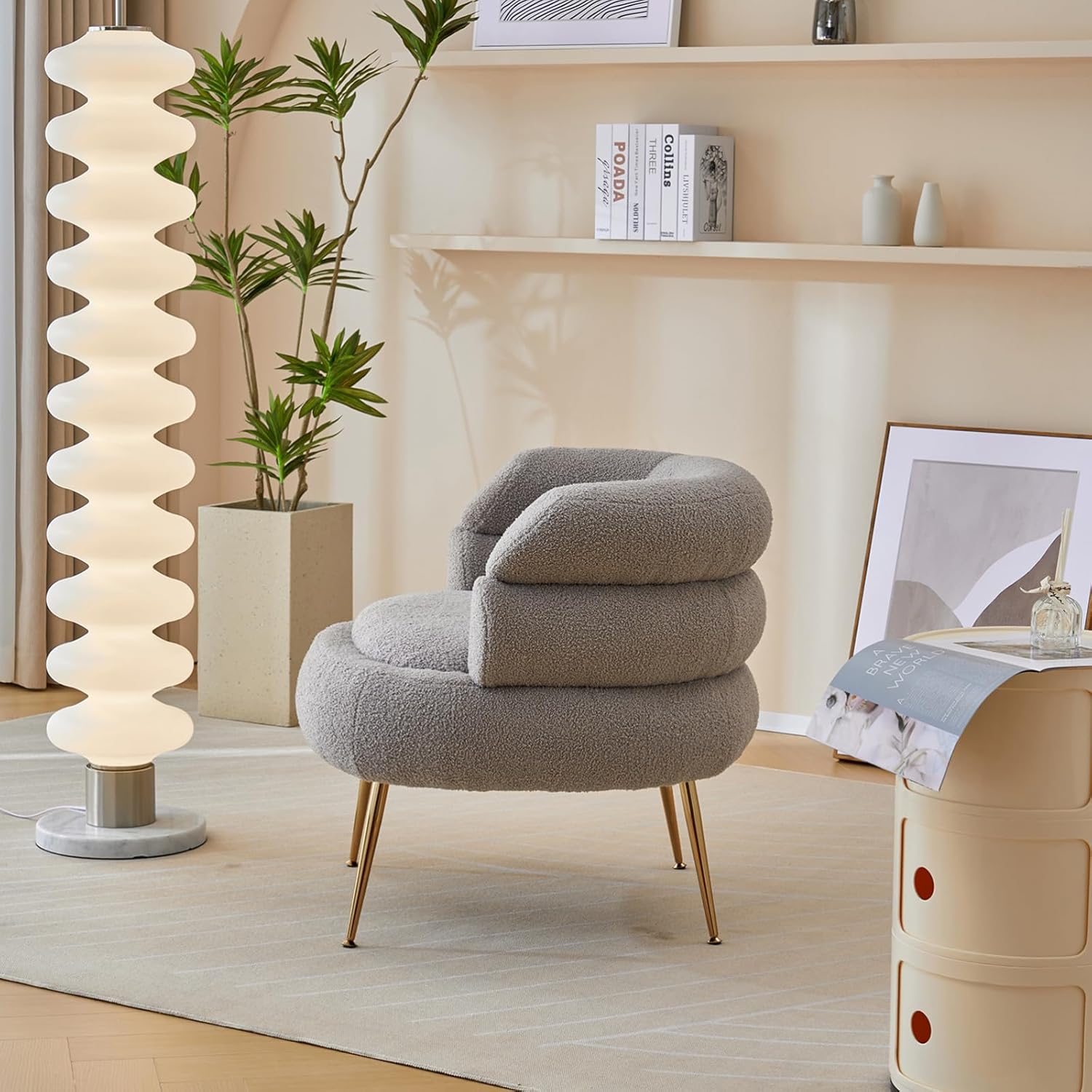 Modern Accent Chair with Ottoman,Teddy Fleece Velvet Comfy Reading Chair Leisure Armchairs Lounge Single Sofa Couch for Small Space, Apartment,