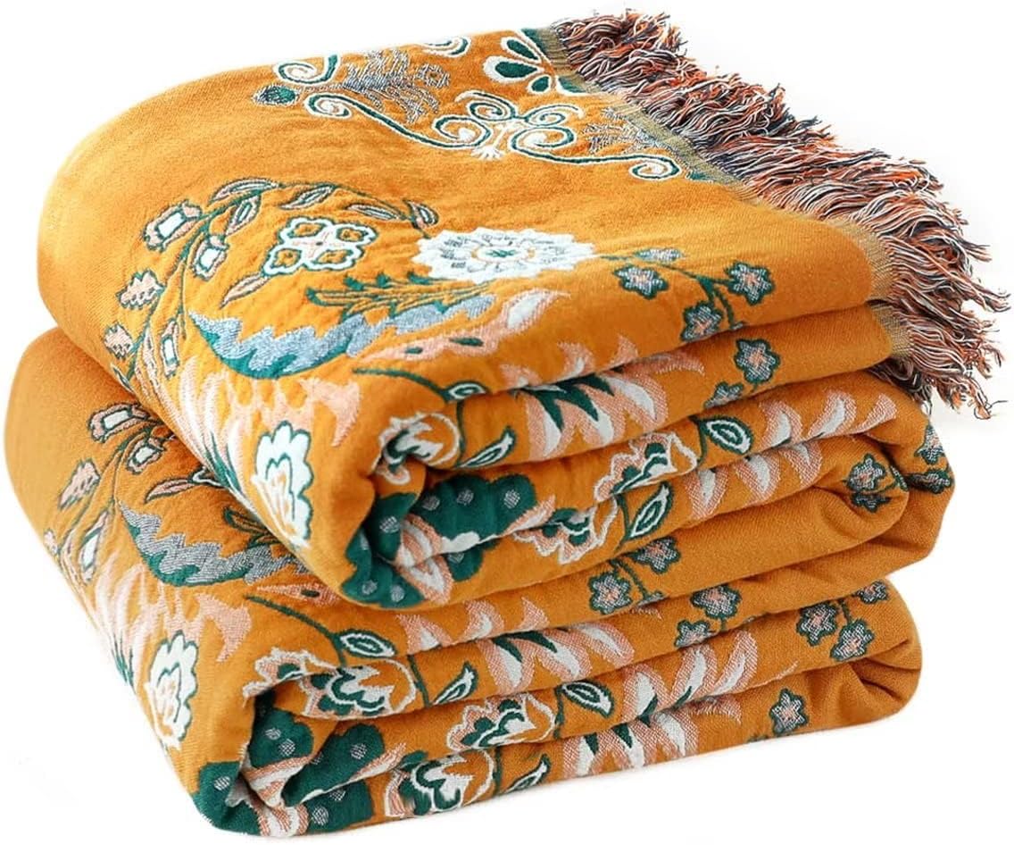 Manta bohemia para cama, 100 % algodón, ultra suave, rústico, decoración de granja, manta de verano, 60 x 80 pulgadas, para todas las estaciones,