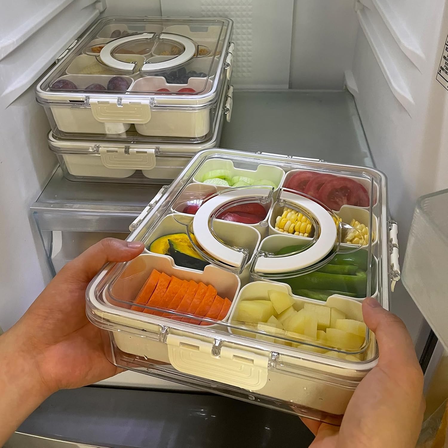 Caja dividida para aperitivos para charcutería, bandeja para verduras, bandeja para servir con tapa, organizador de platos para fiestas, picnic,