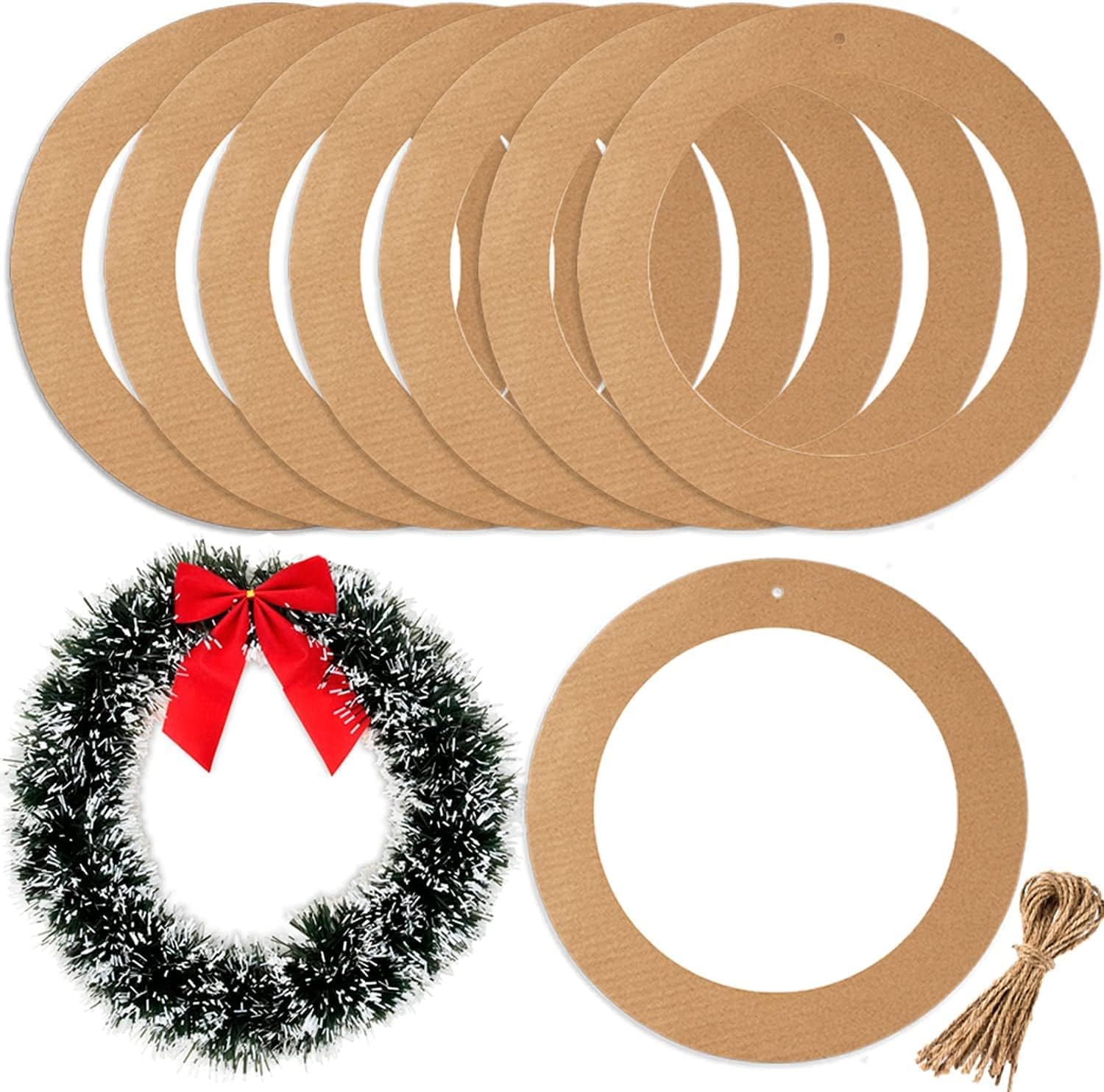 10 coronas redondas colgantes grandes de cartón de 12 pulgadas para manualidades, círculo redondo de papel, adornos colgantes de Navidad, adornos