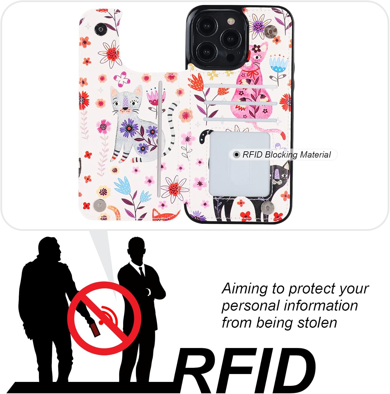 HAOPINSH Funda tipo cartera para iPhone 14 Pro Max con soporte para tarjetas, diseño de mascotas en la parte trasera de piel sintética, ranuras para