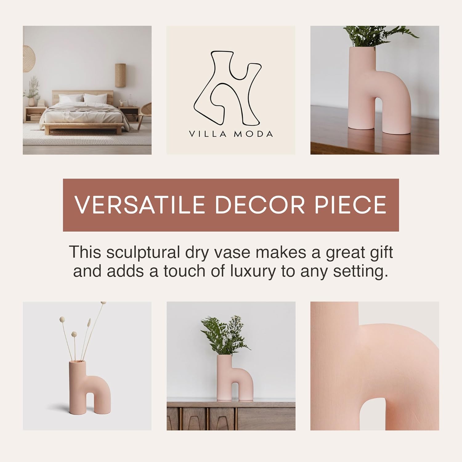 Villa Moda Lila – Jarrón decorativo decorativo abstracto moderno, color rosa