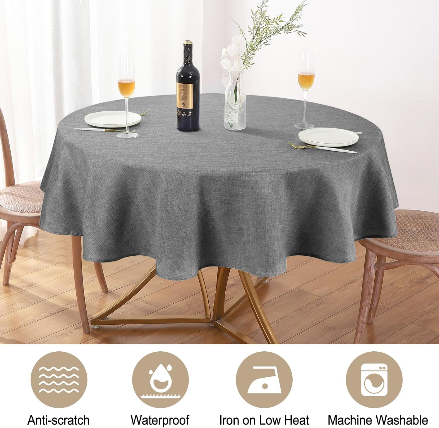 IOFRYION Mantel redondo de tela texturizada de 54 pulgadas, resistente al agua, a prueba de satén, mantel redondo para cocina, comedor, Navidad,