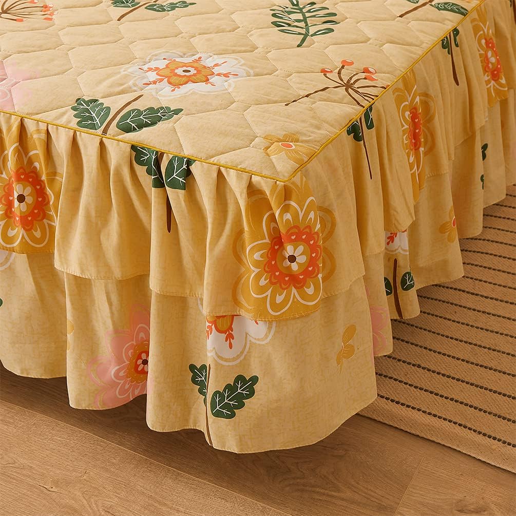 Juego de falda de cama con volantes de 3 piezas, cobertura lateral de 15.7 pulgadas, suave y cálida (felicidad conyugal perfecta, 59.1 x 78.7 in