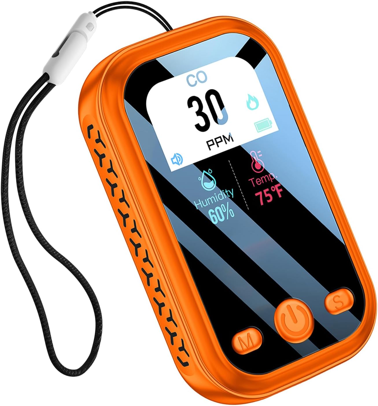 3 en 1 Detector de monóxido de carbono Mini monitor portátil de calidad del aire con alarma de cordón, medidor de gas CO, sensor de humedad y