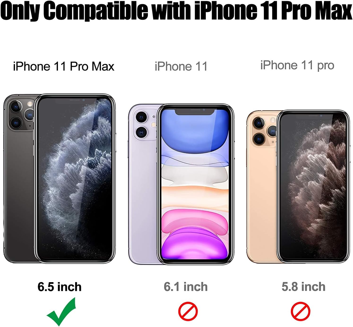 NGB Funda compatible con iPhone 11 Pro Max con protector de pantalla de vidrio templado, soporte de anillocorrea de muñeca, para niñas y mujeres,