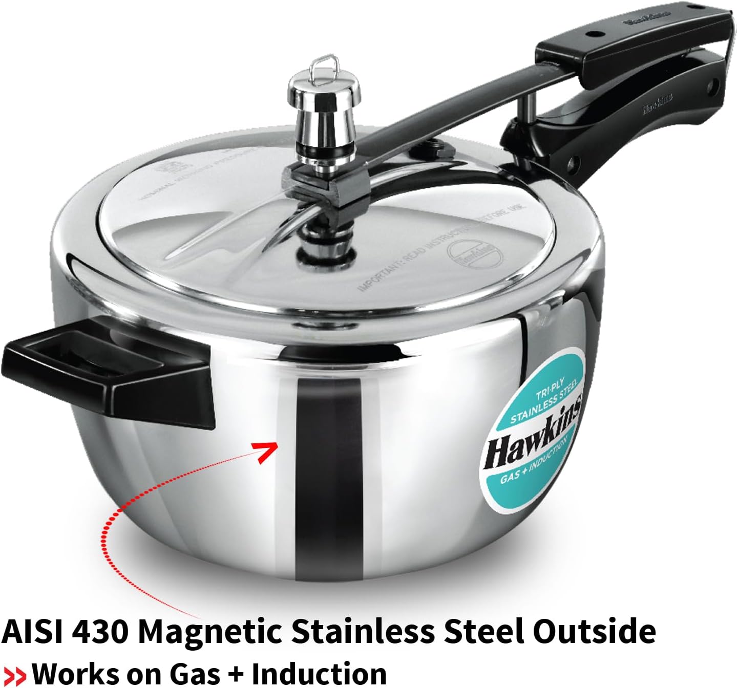 Hawkins Olla a presión de acero inoxidable triple de 3,5 litros, cocina de tapa interior, plata (HSST35)