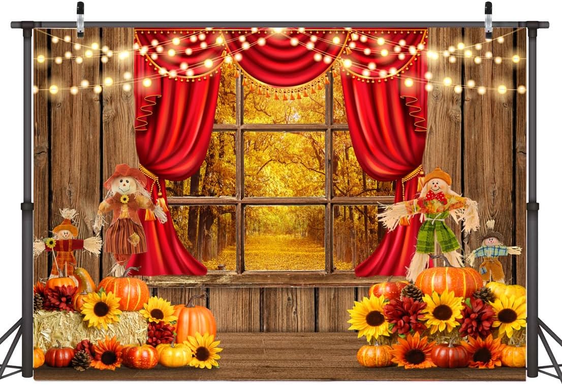 AIIKES Telón de fondo de cosecha de otoño de 7 x 5 pies, bosque de otoño, bosque, exterior, ventana, telón de fondo para fotografía, día de Acción