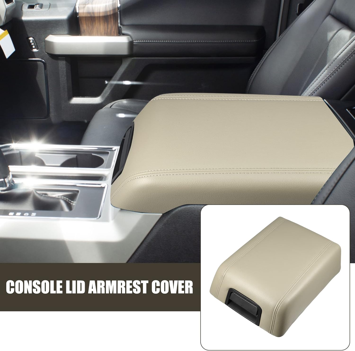 X AUTOHAUX Cubierta de la consola central del automóvil para Ford F-150 2004-2008, funda para reposabrazos de piel sintética, color beige
